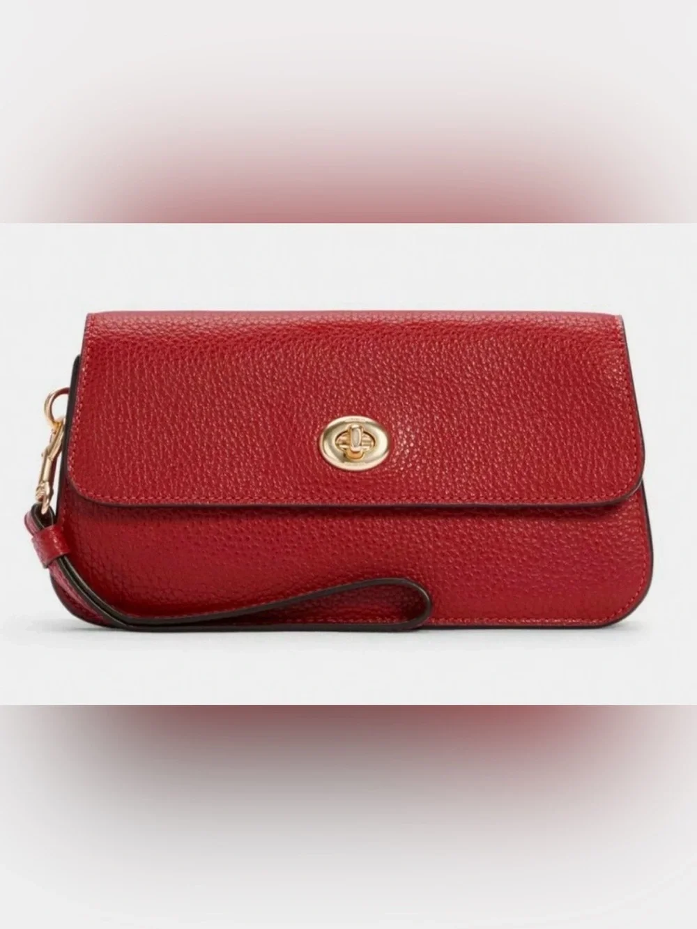 Coach Red Pebbled Leather Turnlock Wristlet Clutch